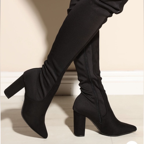 Black Thigh Heel Boots - Picture 2 of 5